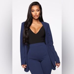 (B4) NWT Fashion Nova Navy Blue Shoulder Pad Career Open Blazer Jacket M